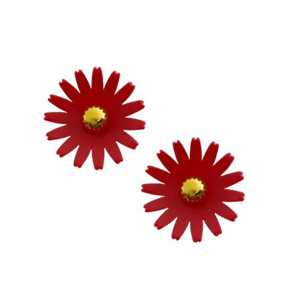 LELE SADOUGHI CASUAL DAISY BUTTON EARRINGS IN RED.